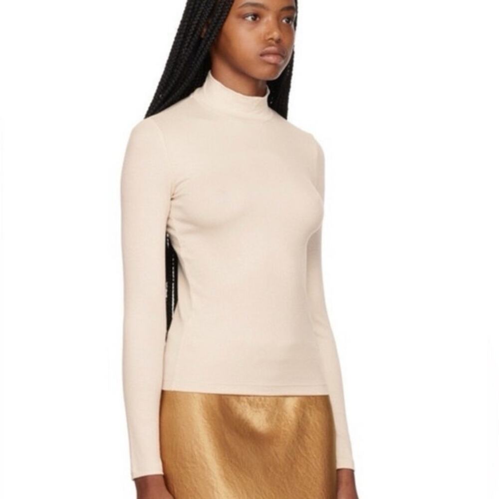 Vince Ribbed Turtleneck Top Women Small Cream Long Sleeve Stretch Knit Fitted